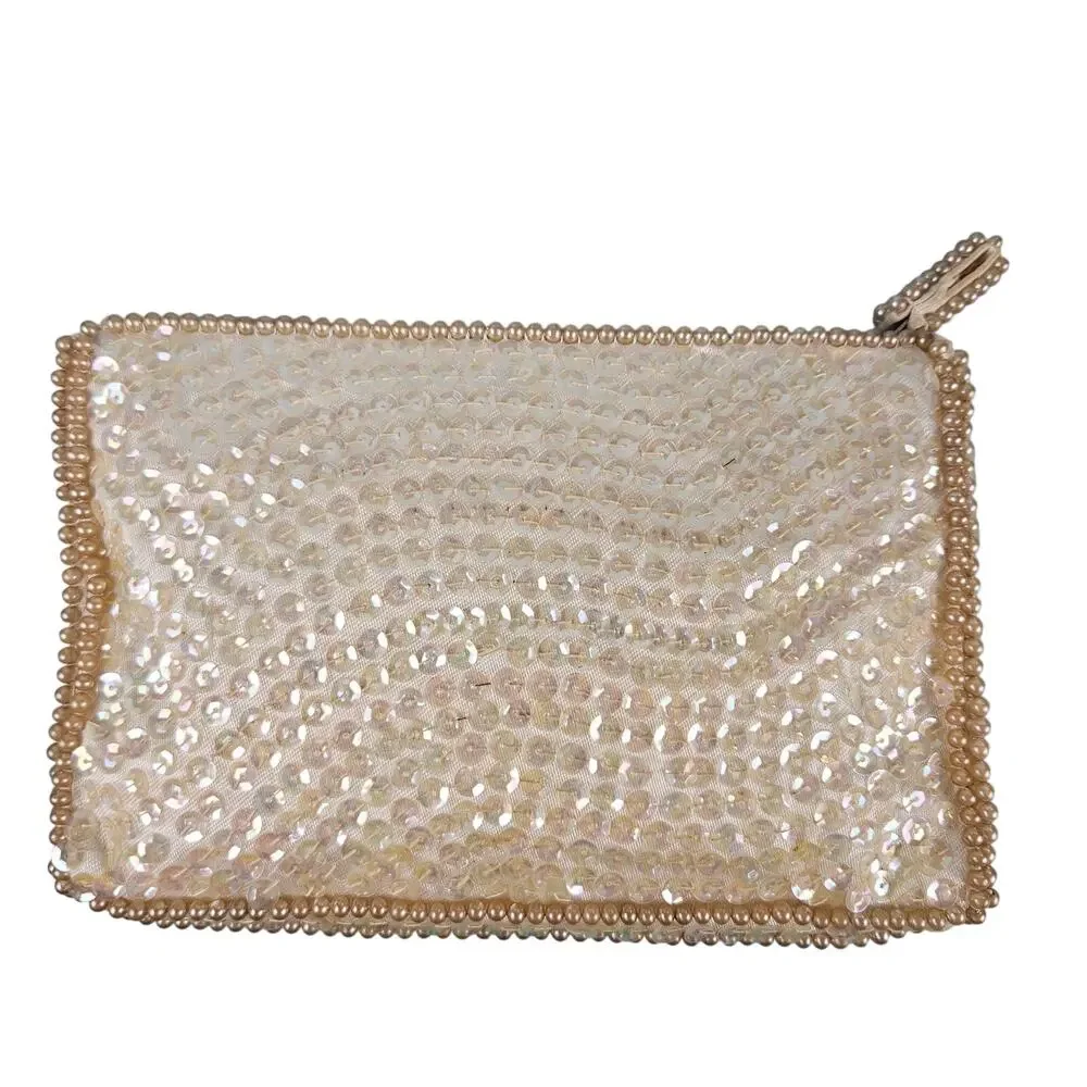 Silvercraft beaded sequined shiny vintage clutch 1960's‎